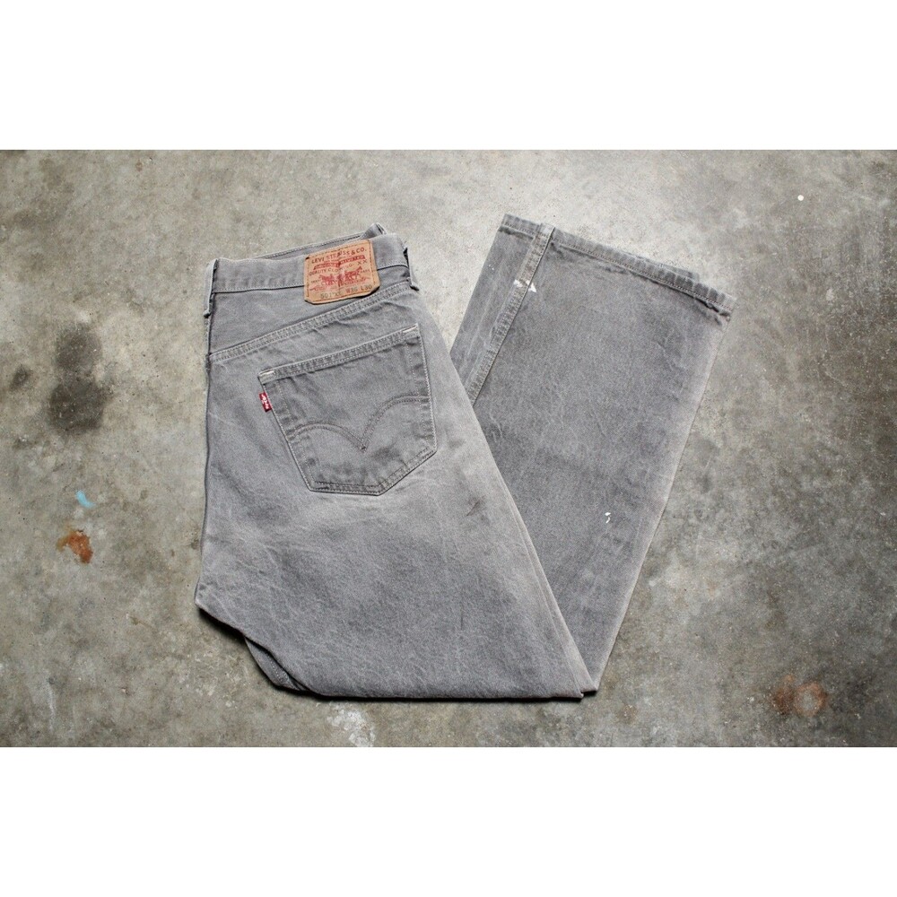 Vintage 90s Y2k Gray Levis 501 Distressed  Stained Jeans 36 x 30 (Fits 35 x 28)